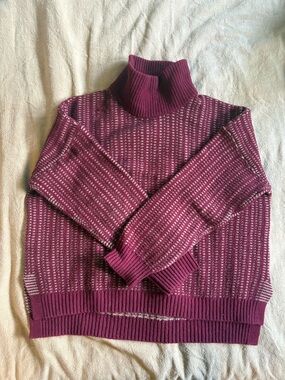 REI Wine and Cream Marled Turtleneck Sweater